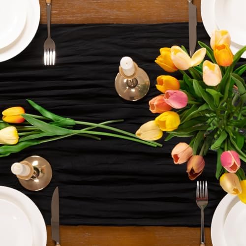 Black Cheesecloth Table Runner Boho Wrinkled Gauze Table Runners - Image 6