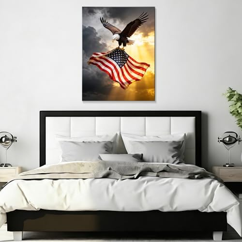 HomeifHue July 4th Patriotic Canvas Wall Art 4th of July USA Decorations American Flag Painting Picture Eagle Pictures for Wall Decor Independence Day Home Decor（F4 24x36in） - Image 5