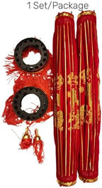 KYMY Vietnamese New Year Red Hanging Lanterns – Set of 2 Traditional Tết Spring Festival Cloth Fabric Lanterns with Gold Embroidery & Tassels, 100# Lunar New Year Indoor Outdoor Door Porch Decor - Image 7