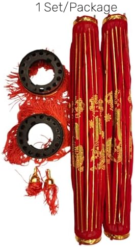 KYMY Vietnamese New Year Red Hanging Lanterns – Set of 2 Traditional Tết Spring Festival Cloth Fabric Lanterns with Gold Embroidery & Tassels, 100# Lunar New Year Indoor Outdoor Door Porch Decor - Image 7