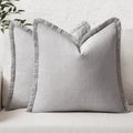MIULEE Boho Linen Fringe Decorative Throw Pillow Covers Light Grey 18x18 by MIULEE