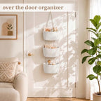TeoKJ Over the Door Hanging Basket, 3-Tier Woven Cotton Wall-Mounted Storage Organizer Bag Decorative Hanging Nursery Baskets, White - Image 2