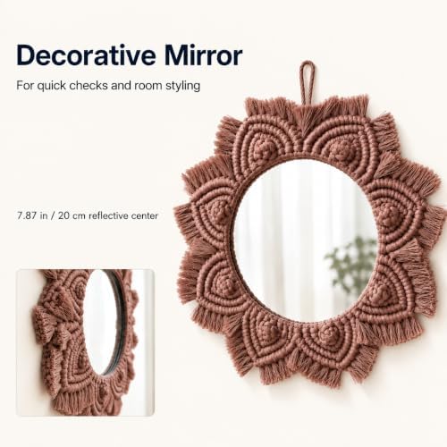 Small Boho Wall Mirror, Coffee Brown Macrame Mirror for Home Wall Decor - Image 6