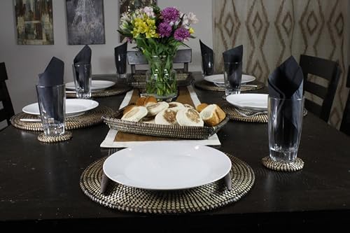 Senegal Placemats/African Bohemian Woven Seagrass Placemats/Natural Wicker Round Basket Placemats/Decorative Hanging Wicker Plates/Hanging Wall Decor (Black) - Image 2