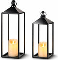 Lanterns Decorative Outdoor Indoor, 17" 13" Set of 2 Black Candle Lanterns by MATAHUMbeyourbetterchoice