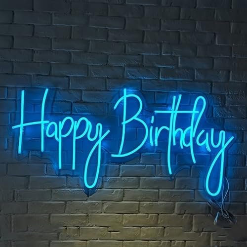 Happy Birthday LED Neon Signs Transparent Acrylic Lights Decor for Wedding Birthday Party Wall Home Bedroom Room Art Decoration with USB Light Modulator 5V by Unknown