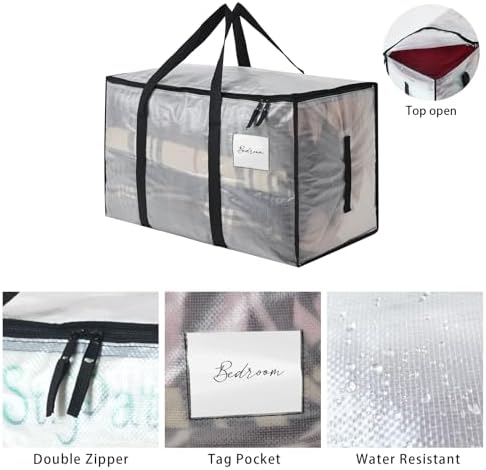 8 Pack Heavy Duty 93L (24.5 Gallon) Stackable Plastic Storage Bins with Lids, Clear Totes – For Home Organization and Storage, Sturdy and Reusable Alternative to Moving Bags - Image 2