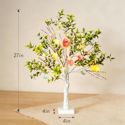 Easter Decoration Set, 27-inch Easters Egg Tree with LED Lights, Perfect for Spring and Easter Decorations, can be Used as a Tabletop Bonsai-Style Illuminated Artificial Tree or a Festive Centerpiece - Image 2