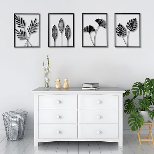 Black Metal Wall Art Frame Decor for Livingroom, 4PCS, Plant Themed, 17x12" - Image 3
