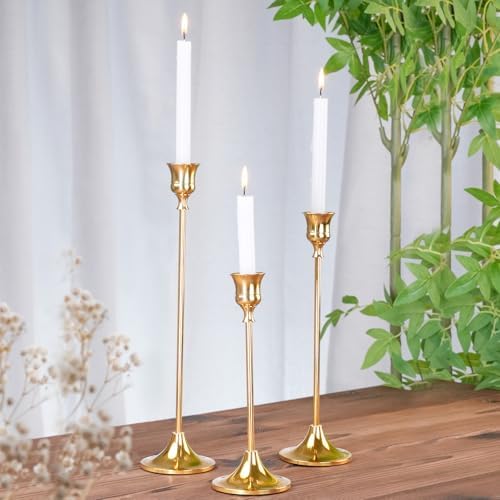 Metal Candle Holders for Candlesticks Taper Candlestick Holders Set Vintage Decorative Centerpiece Candelabra Tall Candle Stands (Gold, 2 Sets (6 pcs)) - Image 5