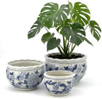 Galt International Blue & White Round Floral Porcelain Ceramic Plant Flower Planter Pot Set of 3 (8", 10", 12") Garden Pots Chinese Asian Design - Image 3