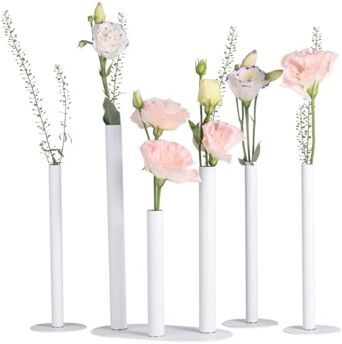 Magnetic Bud Vases Set of 6, White Aluminum Vases for Centerpieces by Morapin