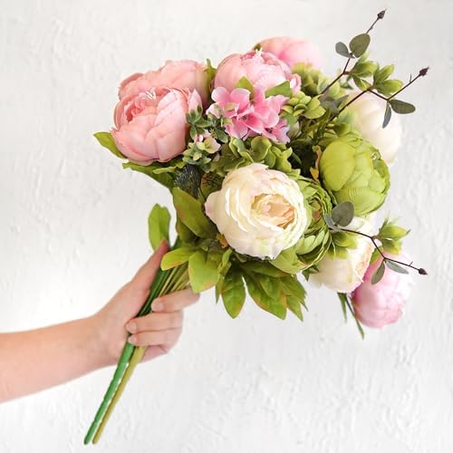 FiveSeasonStuff Artificial Peony Bouquet, Pink, Beige & Green Silk Flowers for Wedding Centerpieces, Bridal Bouquets & Home Decor – Spring Waltz - Image 4
