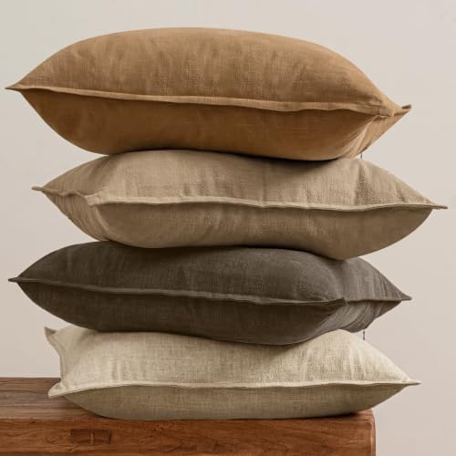 MIULEE Dark Brown Boho Linen Pillow Covers 20x20 Inch Pack of 4 - Image 7