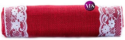 VDS Pack of 12, Burlap Table Runner with White Lace Edge, 100% Natural Jute Rustic Hessian Table Cloth Centerpiece for Wedding Birthday Party Banquet Table Decoration (Size 12X108 Inch)(Red) - Image 4