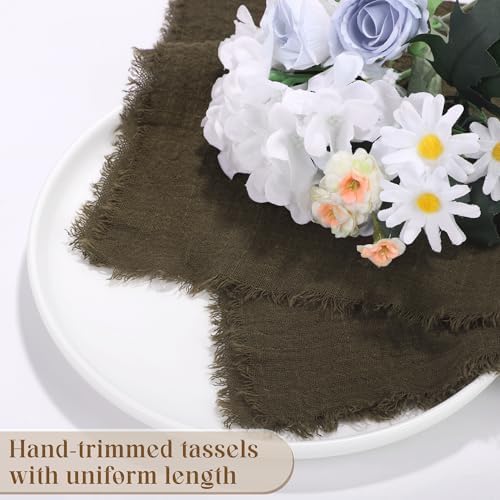 TURSTIN 24 Pieces Cotton Linen Cloth Napkin Handmade Cloth Napkin with Fringe 17 x 17 Inch Soft Dinner Wedding Napkins Square Rustic Fringe Table Napkins for Dinners, Parties, Weddings, Coffee - Image 3