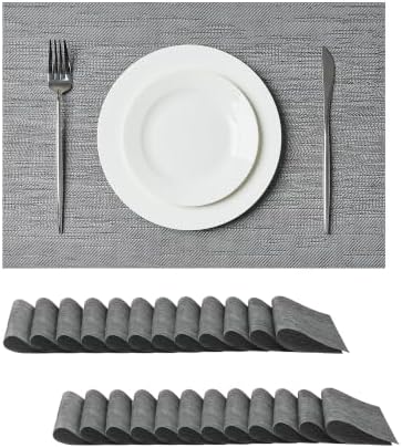Leetaltree Grey Placemats, Heat Resistant Non-Slip Place mats for Dining Table, Washable Durable PVC Vinyl Woven Table Mats (Set of 24) by Leetaltree-ArtatEveryTable