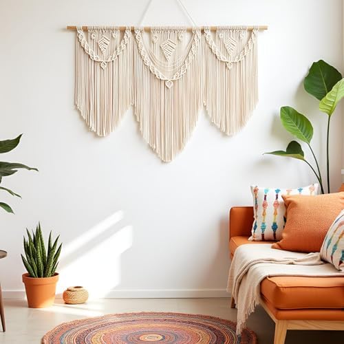 guzhiou Large Macrame Wall Hanging, Boho Woven Tapestry Decor Art, 43"x32" - Image 3