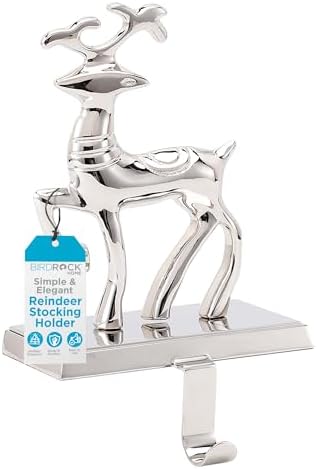 BIRDROCK HOME Christmas Stocking Holders for Mantle - Weighted Metal Hanger for Stockings & Holiday Decor - Sturdy Metal Hook for Fireplace, Staircase & Shelf - Non-Scratch Base - Reindeer by BIRDROCKHOME