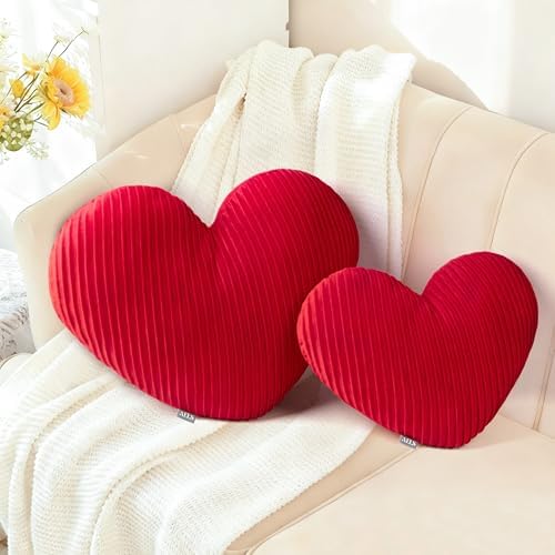 AELS Heart Shaped Pillow, Set of 2, Pleated Velvet Love Pillows, 20 & 16 Inches Decorative Throw Pillows, Valentines Day, Wedding, Living Room, Bedroom, Nursery Decor, Red - Image 6
