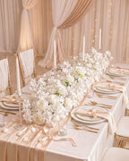 36inch Aisle Flower Garland with Chiffon Sheer Drape, White Rose & Sakura Artificial Flowers for Wedding Arch, Backdrop, Reception Table Decor - Floral Runner for Ceremony Pathway & Bridal Suite - Image 2