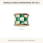 MACKENZIE-CHILDS Set of 4 Enamel Napkin Rings, Napkin-Holder Ring Set for Cloth Napkins, Green-and-White Emerald Check - Image 4