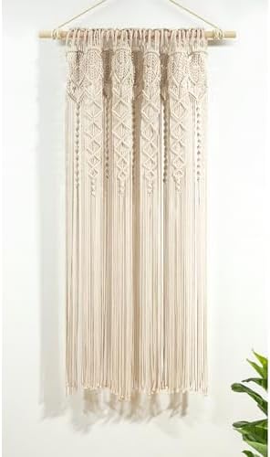 Lush Decor Boho Macrame Textured Cotton Window Curtain Panel Single 40" W x 63" L Neutral - Macrame Curtains for Windows, Room Divider, Boho Wall Decor - Image 2