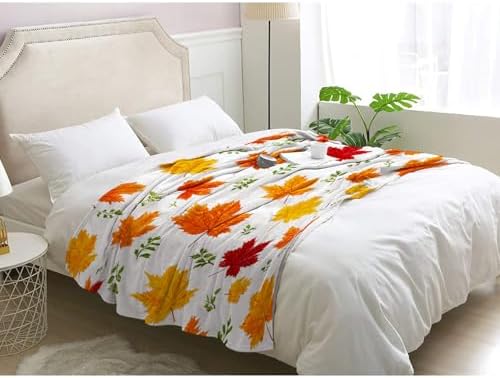 Maple Leaves Blanket, Fall Leaf Fleece Throw Blanket Queen Size for Couch Bed Sofa, Autumn Seasonal Blankets and Throws, Decor & Gifts, Super Soft Plush Flannel Blanket, 90x90 - Image 3