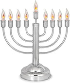 12" Quality Chanukah Menorah Round Base Highly Polished Chrome Plated Electric Menorah with Flickering Bulbs Candles for Chanukah Hanukkah Lights Menorah Chanukkah Decorations - Image 4