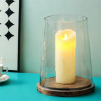 8" Wide Glass Hurricane Candle Holders with Handmade Sturdy Glass Sleeves and Vintage Natural Wood Base for Pillar Candle & Plants, Industrial, Farmhouse, Display Cloche Bell Jars, Table Centerpiece - Image 4