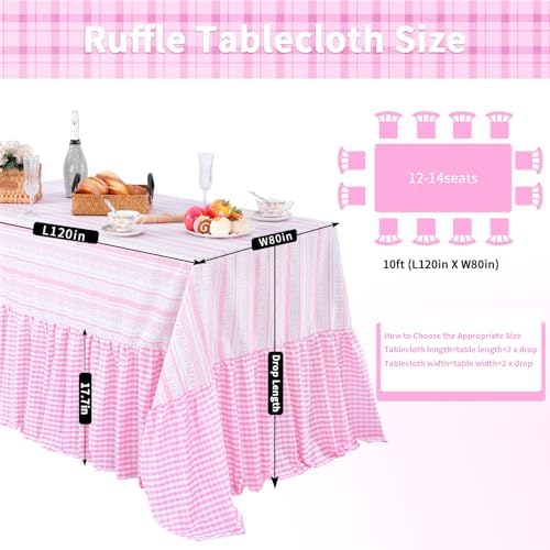 Easter Tablecloth Pink Rabbit Ruffle Table Cloth - 90 x 132 Inch Waterproof Tablecloths Rectangle Washable Polyester Bunny Flowers Table Cover for Birthday Wedding Dinner Picnic Party Decoration - Image 2