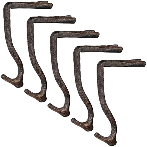 Lulu Decor,100% Cast Iron 8" Stocking Holder for mantle Holds Up to 9 lbs Low Profile Design with Rubber Grip Ideal for Christmas Stockings Garland Holder Simple Natural Branch antler shape (Set of 5) by LuluDecor