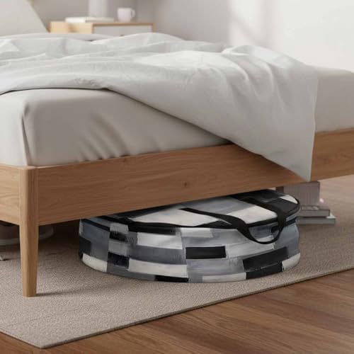 Abstract Oil Painting Round Storage Bag 36 Inch, Black White Grey Watercolor Modern Art Clothes Storage Container with Handles Heavy Duty Organizer for Comforter, Bedding & Holiday Wreaths - Image 6