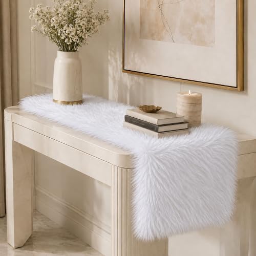 White Faux Fur Table Runner Christmas Table Decor 11.8 x 70.8 Inch - Image 5