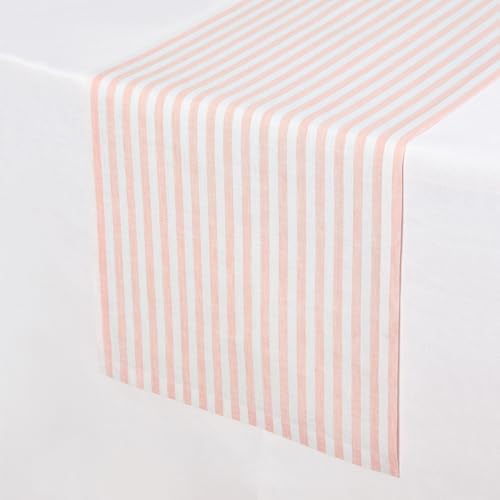 Solino Home 100% Linen Table Runner, 14 x 108 in, Coral and White Striped - Image 2