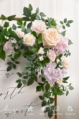 Ling's moment Wedding Artificial Flowers Swag Arch Garland, Beige & Pink - Image 3