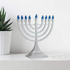 Zion Judaica White Electronic Hanukkah Menorah with Blue LED Flame Shaped Bulbs - Batteries or USB Powered - 4' Cable Included Chanukah Battery Menurah - Image 2