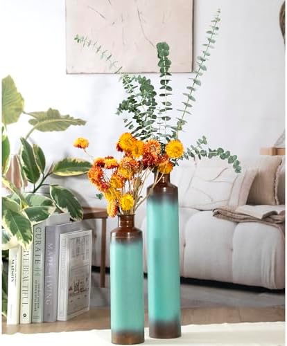 ANDALUCA Set of 3 Decorative Turquoise Bronze Vases - Image 4