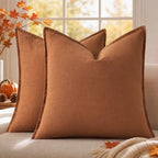 decorUhome Fall Light Rust Linen Throw Pillow Covers 24x24 Set of 2 by decorUhome
