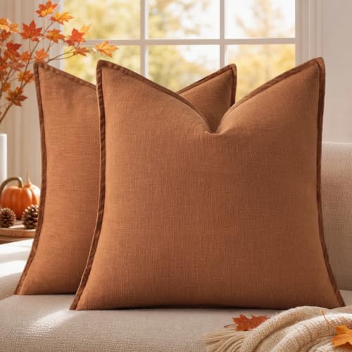 decorUhome Fall Light Rust Linen Throw Pillow Covers 24x24 Set of 2 by decorUhome