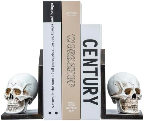 MyGift Gothic Bookends, Skull Decorative Bookends, Book Ends for Shelves, Halloween Decor Skeleton Statue, Vintage Resin Book Stopper Holder Support,1 Pair - Image 6