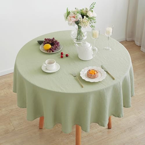 Linen World Linen Tablecloth,100% French Linen Round Tablecloth 90" Inch,Washable Natural Tablecloth for Dining,Outdoor,Weddings and Restaurants,Decorative Thanksgiving Christmas,Sage Green - Image 2