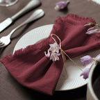 Handmade Cloth Napkins 100% Cotton Napkins with Fringe，Delicate Handmade Cloth Napkins for Dinners, Parties, Weddings and More，18 x 18 Inch Set of 12 - Burgundy by Ayuzawa