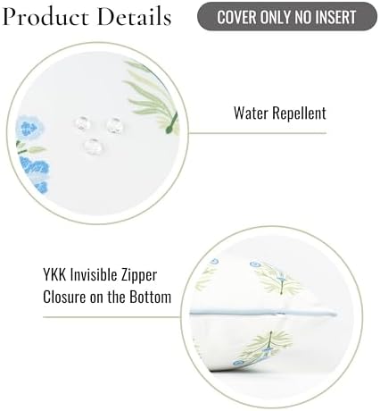 Hofdeco Premium Coastal Patio Indoor Outdoor Throw Pillow Cover Only, 18"x18" Water Repellent for Backyard, Couch, Baby Blue Green Floral with Piping - Image 5