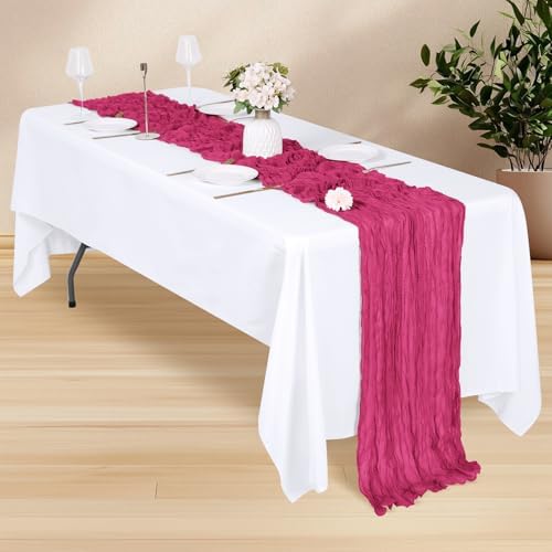 28 Pack Hot Pink Cheesecloth Table Runner 17x108 Inch Semi Sheer Boho Gauze Cheese Cloth Fabric Table Runners, for Wedding Party Baby Shower Birthday Home Decor Garden Farmhouse - Image 3