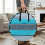 Blue Grey Stripe Round Storage Bag 24 Inch, Retro Coastal Style Wood Texture Clothes Storage Container with Handles Heavy Duty Organizer for Comforter, Bedding & Holiday Wreaths - Image 2