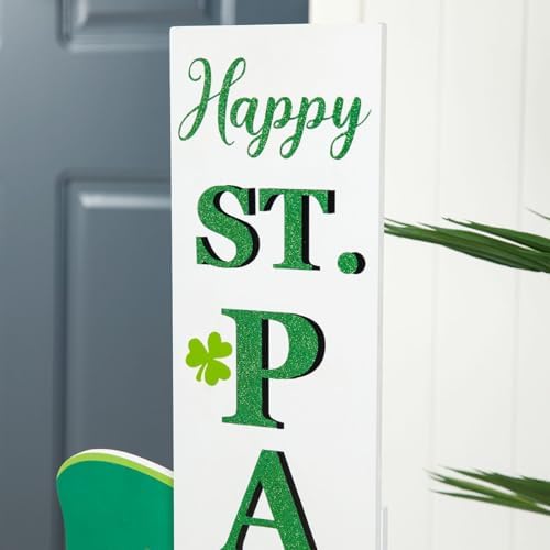 glitzhome 36"H St. Patrick's Wooden Standing Porch Sign, Leprechaun HAPPY ST.PATRICK'S DAY Porch Decor Front Door,Front Porch,Indoor Outdoor Porch Party Decor - Image 4