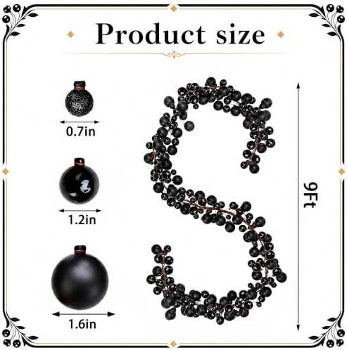 9ft Black Christmas Ball Garland Ornaments, Gothic Christmas Trees Garland - Image 2