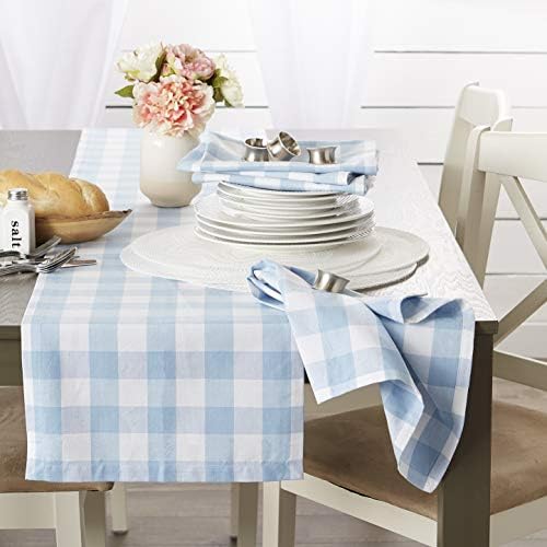 DII Light Blue Tablecloth, 70 Inch Round, Blue & White Buffalo Check Plaid - Image 2