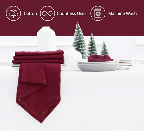 PurpleEssences Hemstitch Cloth Napkins 18x18 in Set of 12 - Burgundy - Image 4